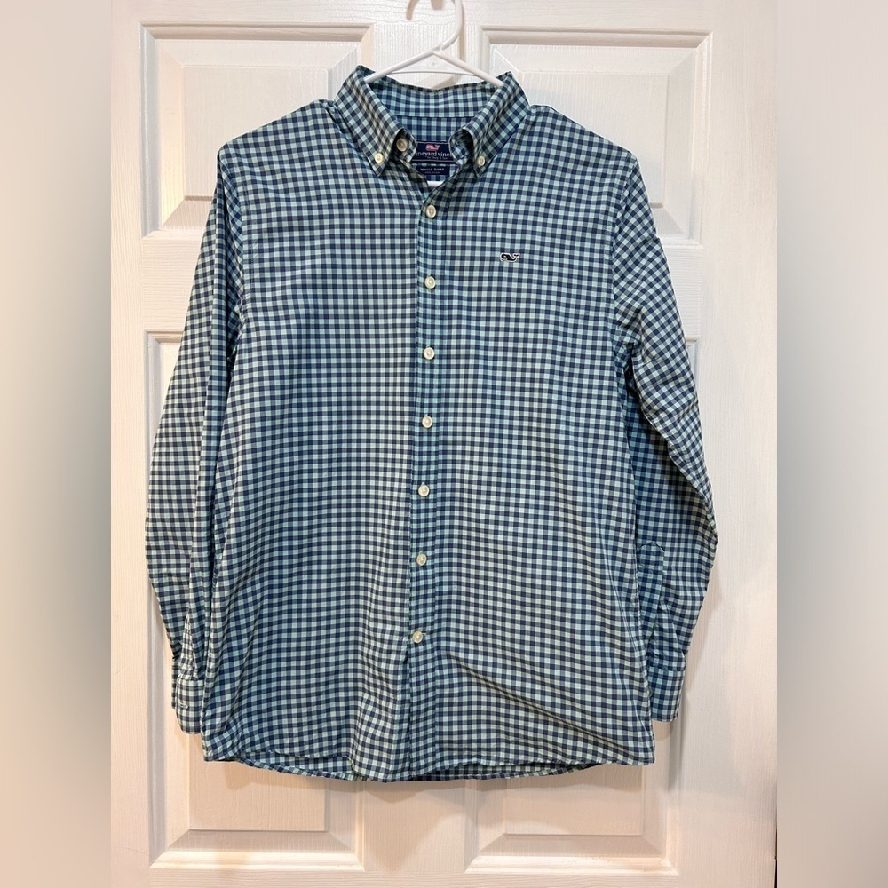 Vineyard Vines Shep Ian Shirt Youth‎ Size Large 16 Blue Plaid Whale Button Down